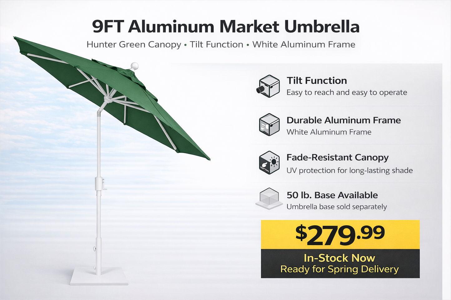 Treasure Garden 9ft. Aluminum Pole Button Tilt Umbrella