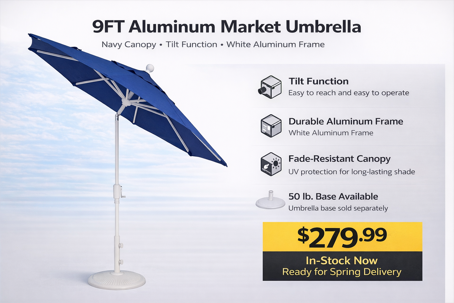 Treasure Garden 9ft. Aluminum Pole Button Tilt Umbrella