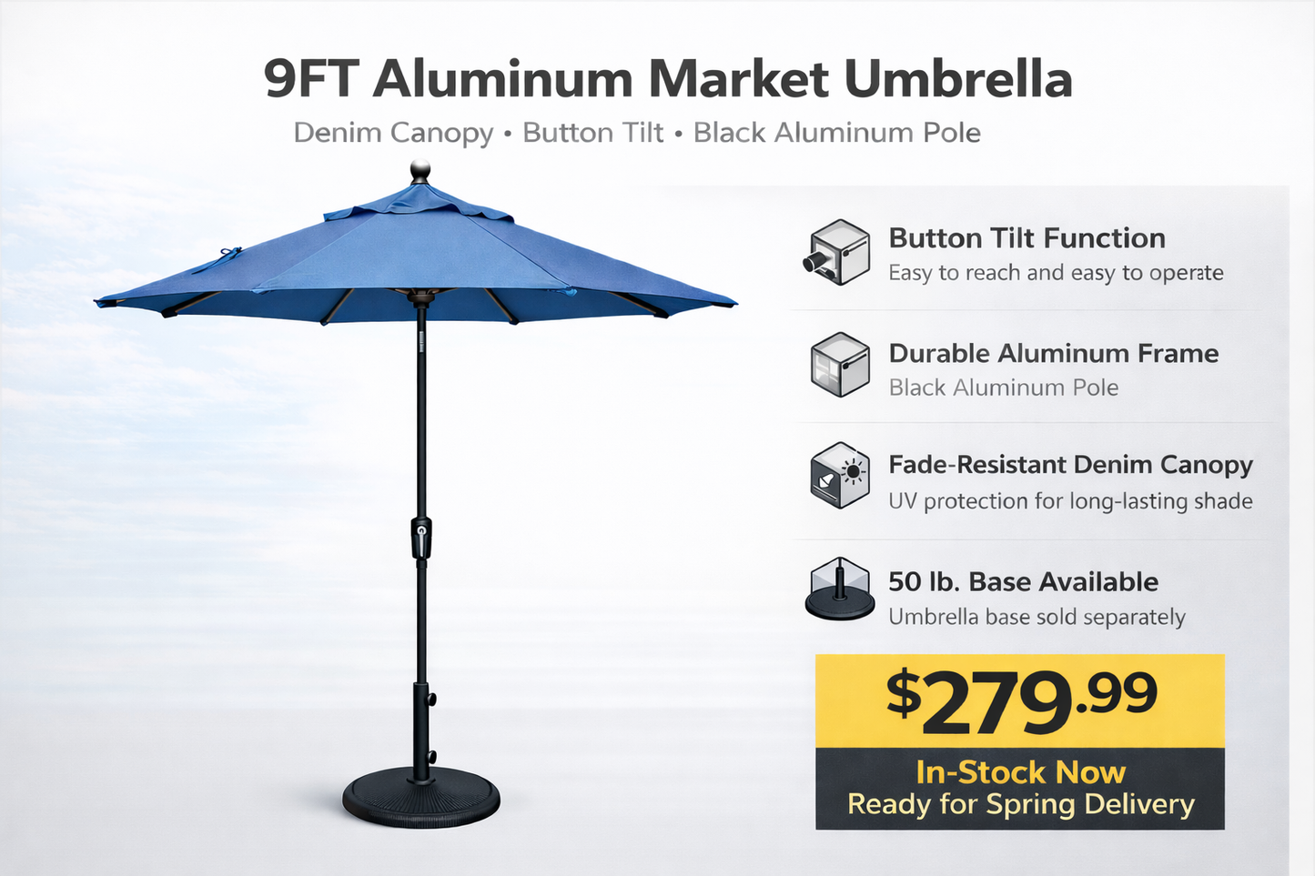 Treasure Garden 9ft. Aluminum Pole Button Tilt Umbrella
