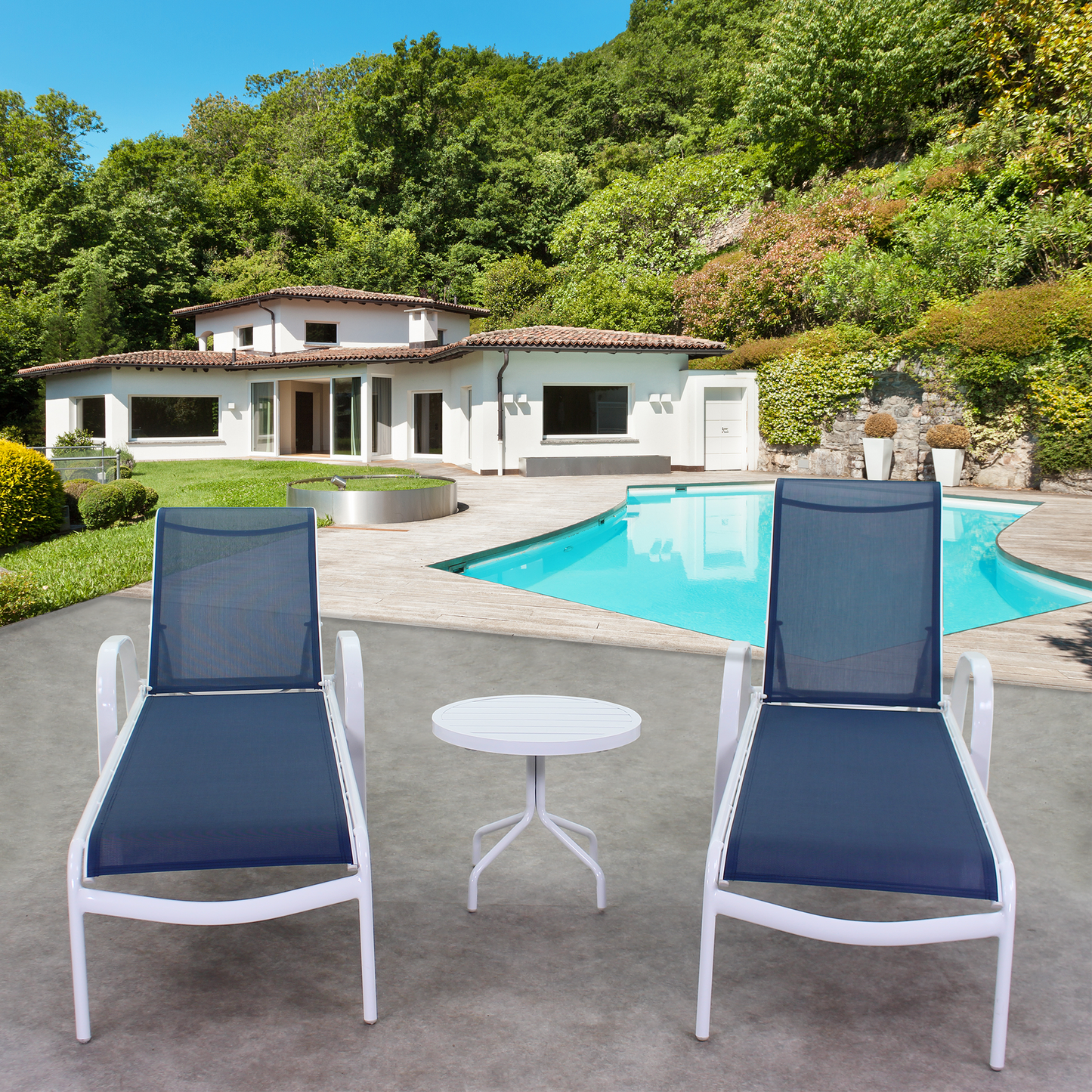 POOLSIDE ALUMINUM SLING SEATING