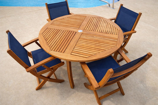 TEAK DINING SET WITH STELLA SLING DINING CHAIRS