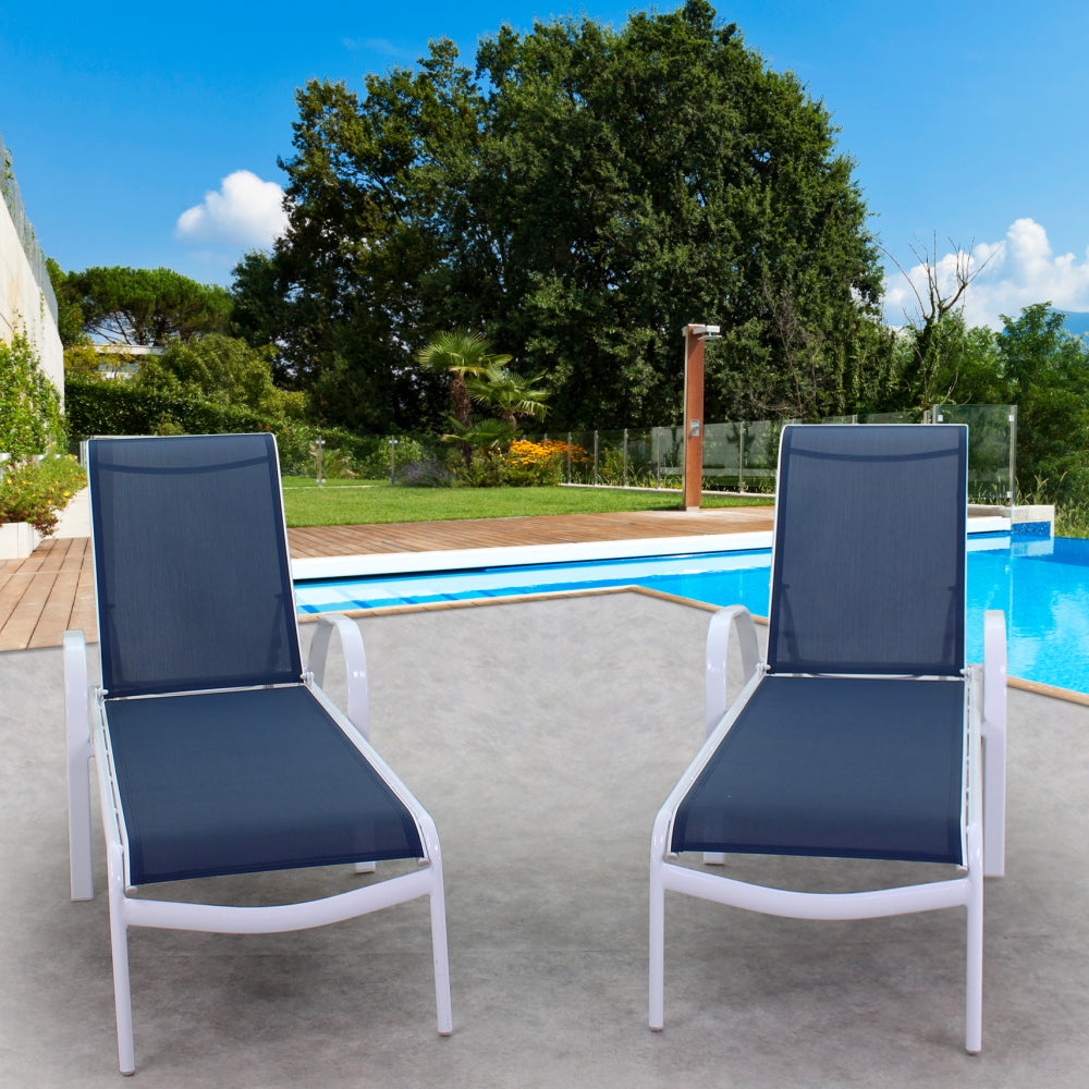 POOLSIDE WHITE FRAME WITH NAVY SLING DINING SET