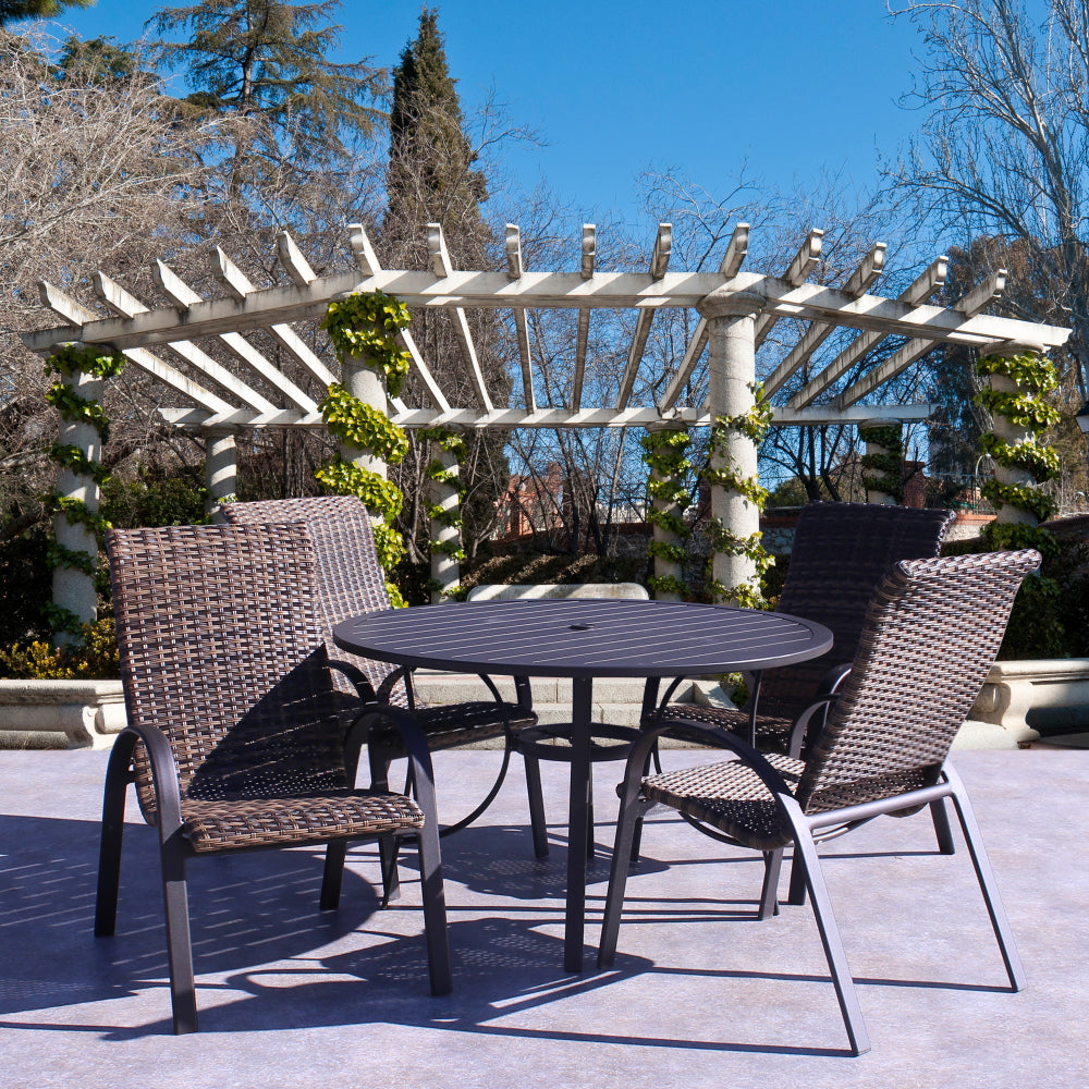 POOLSIDE JAVA BROWN FRAME WITH MIXED BROWN WICKER DINING SET