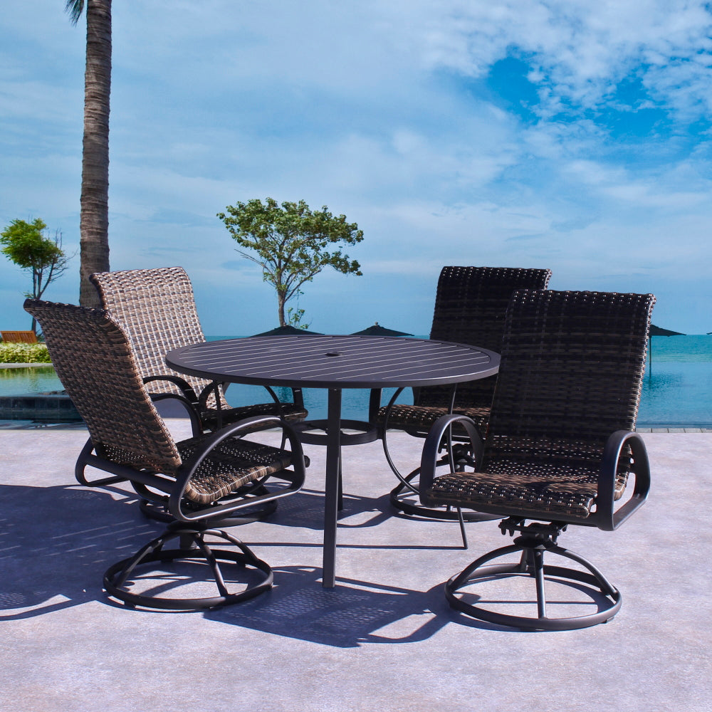 POOLSIDE JAVA BROWN FRAME WITH MIXED BROWN WICKER DINING SET