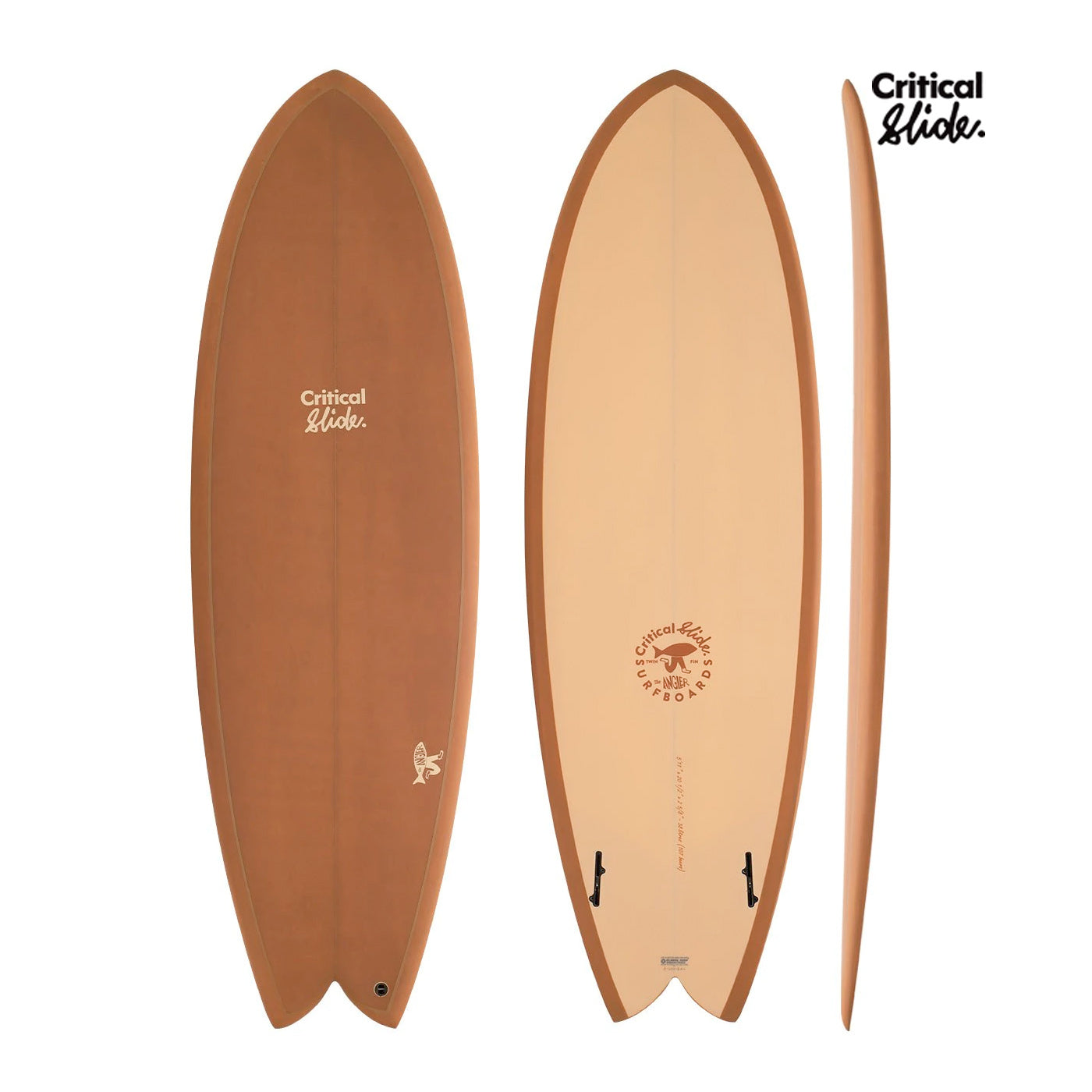 Critical Slide 5'7 The Angler Twin Fin Surfboard, Ochre