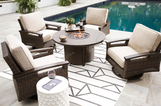 CHARLESTON 48" ROUND GAS FIREPIT WITH 4 SWIVEL LOUNGE CHAIRS