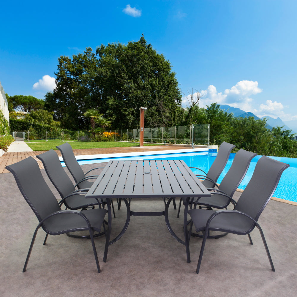 POOLSIDE GRAY FRAME WITH GRAY SLING DINING SET