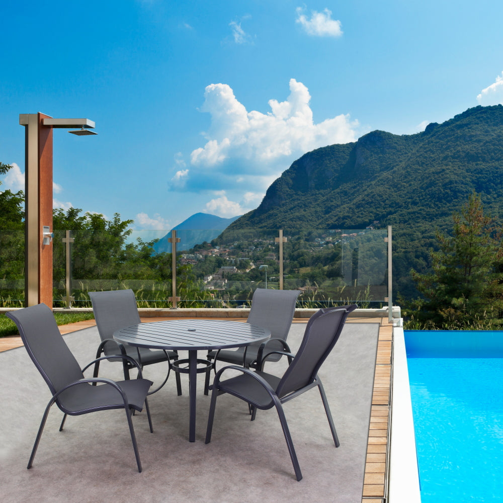 POOLSIDE GRAY FRAME WITH GRAY SLING DINING SET