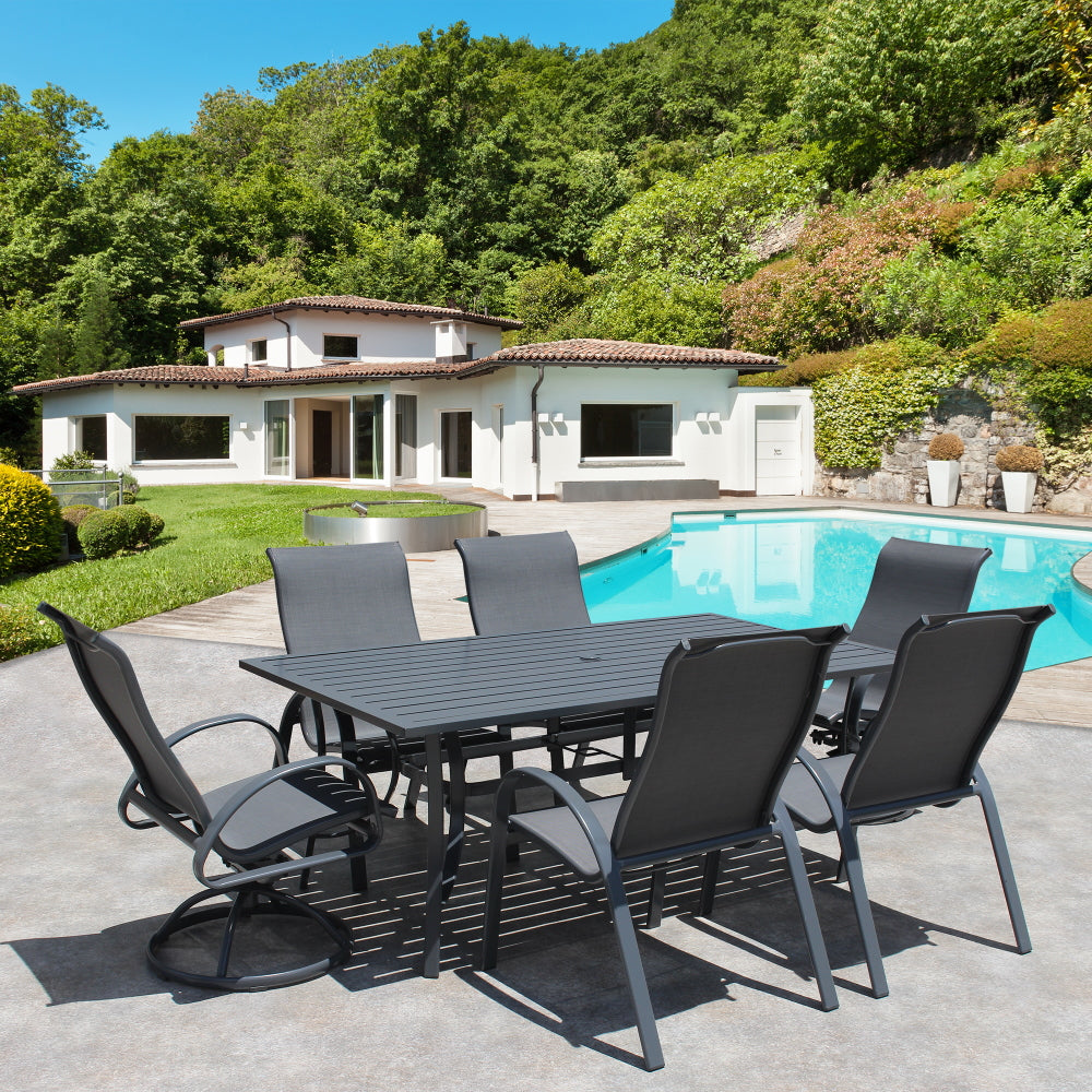 POOLSIDE GRAY FRAME WITH GRAY SLING DINING SET
