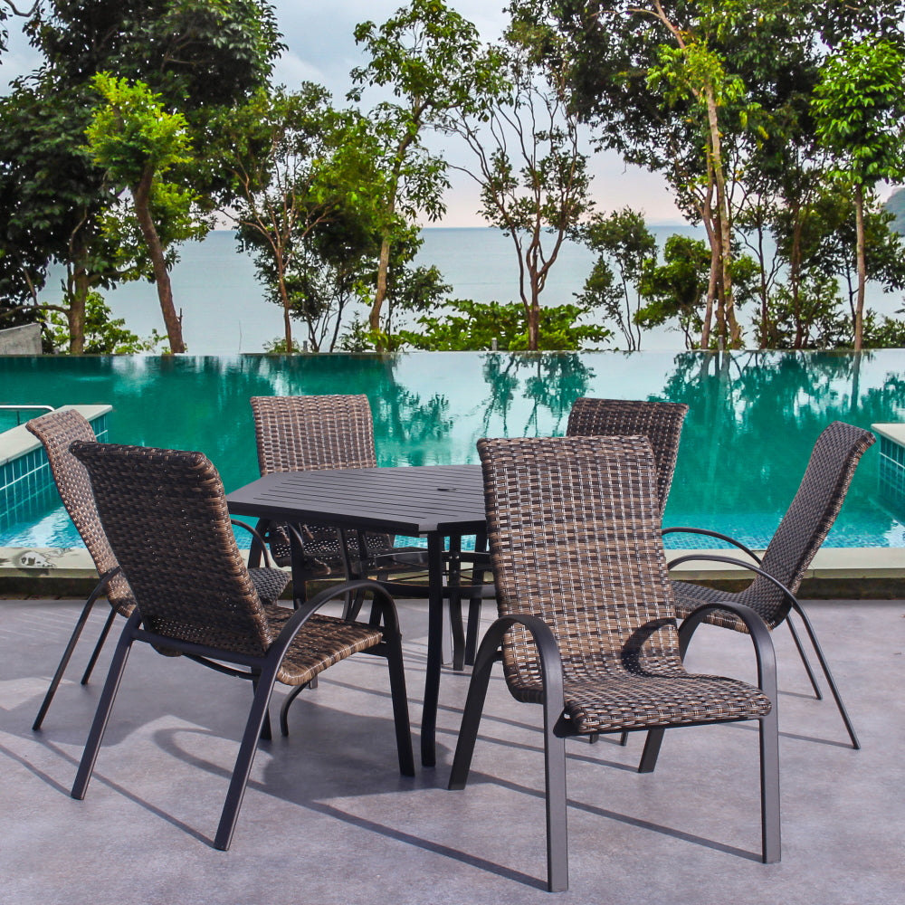 POOLSIDE JAVA BROWN FRAME WITH MIXED BROWN WICKER DINING SET