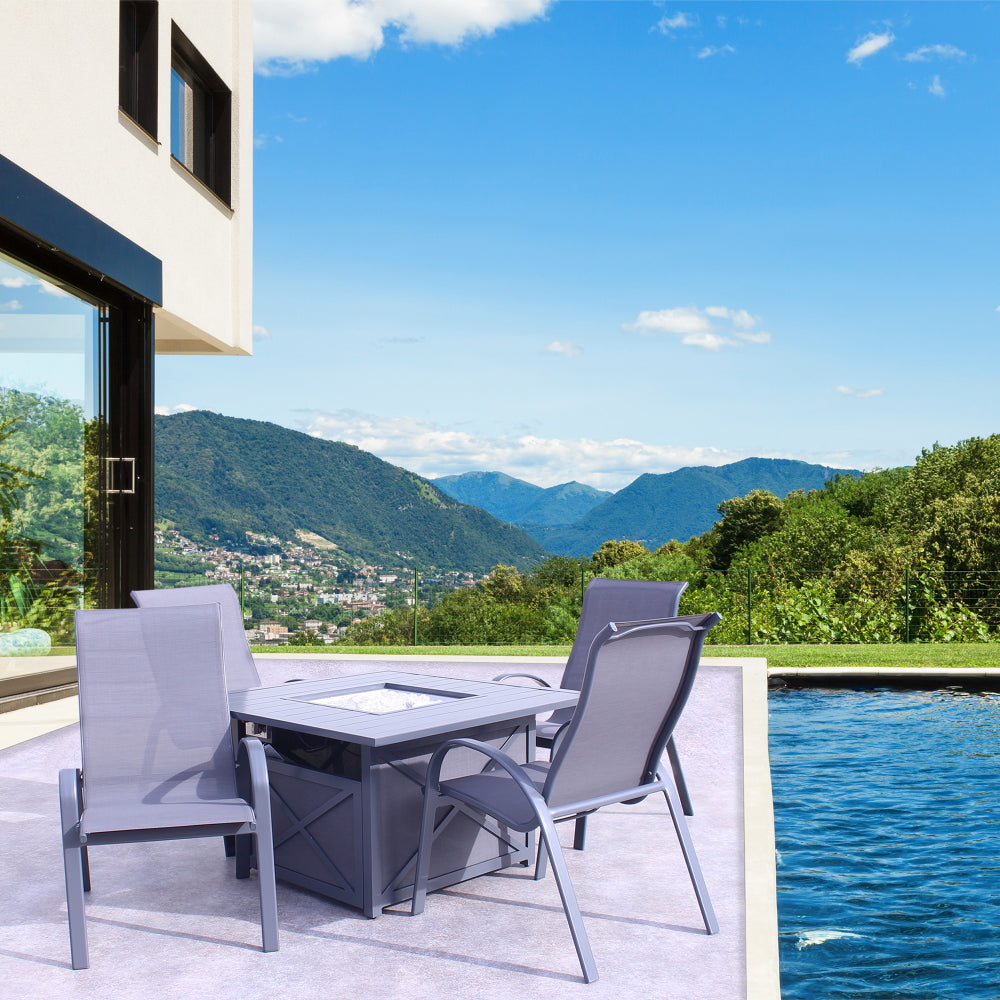 POOLSIDE GRAY FRAME WITH GRAY SLING DINING SET