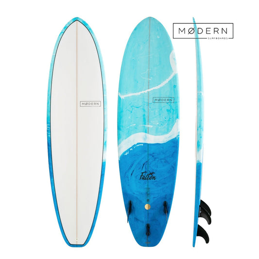 Modern 7'6 Falcon Surfboard, Blue Swirl Tint