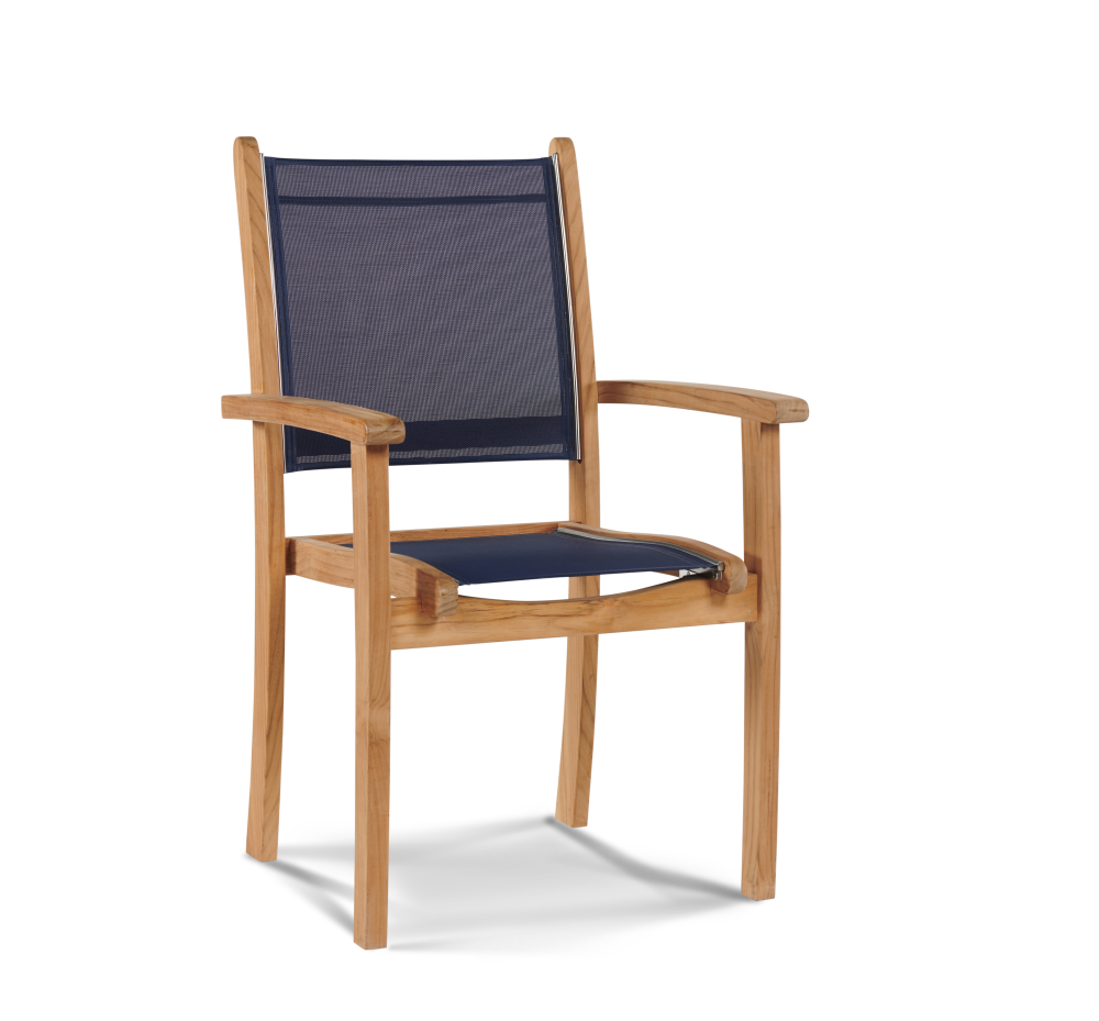 TEAK DINING SET WITH PEARL DINING ARM CHAIRS